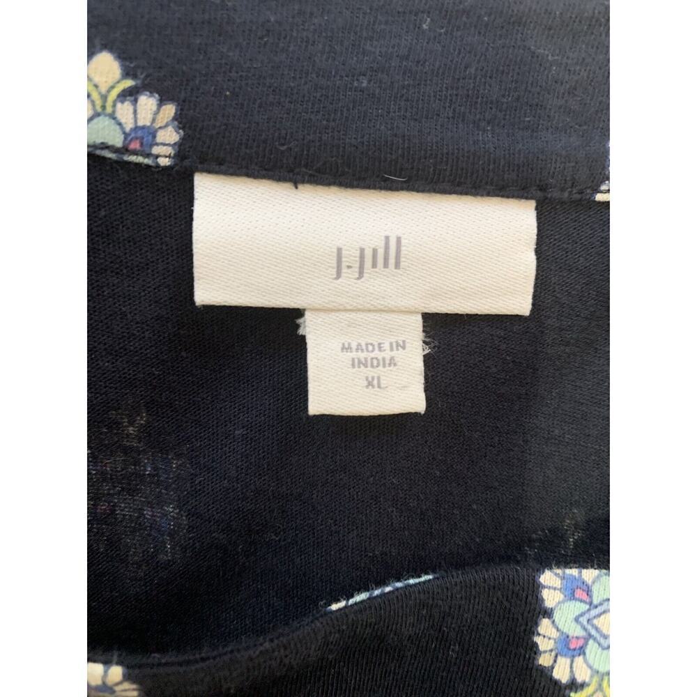 J Jill Tunic Top XL Navy Blue Floral Sleeveless Halter Pullover Boho Casual - Picture 6 of 8